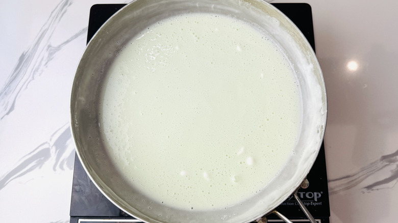 Cooled grasshopper pie filling in saucepan
