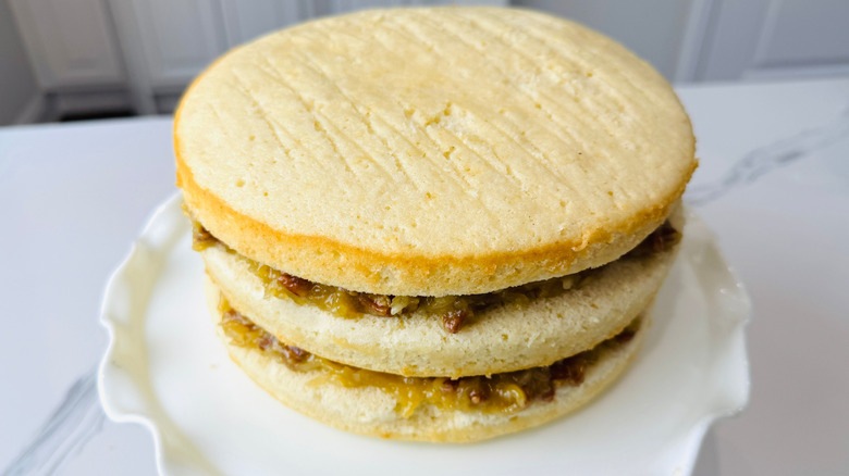 Layered cake on cake stand