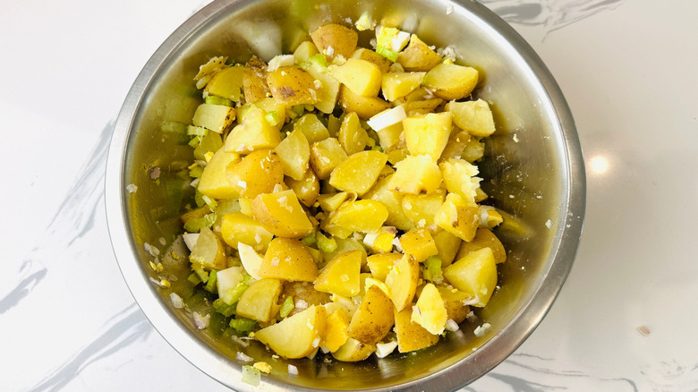 Chopped potatoes in bowl
