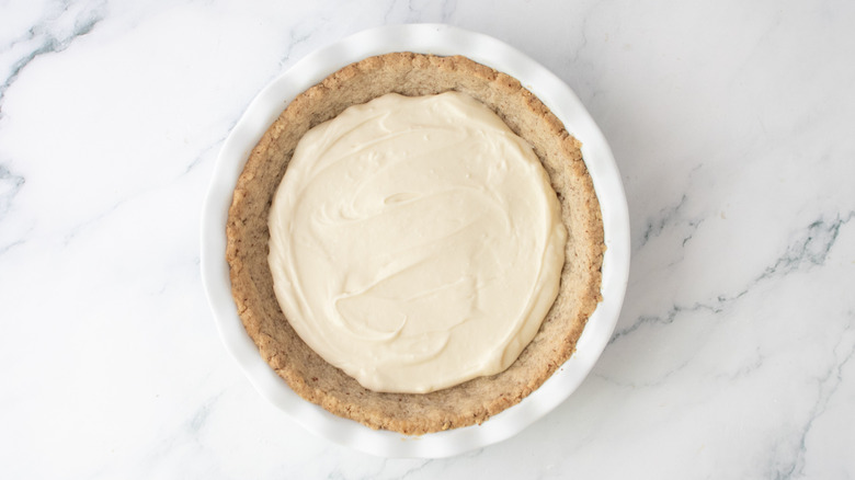 Creamy pie filling in a shortbread crust