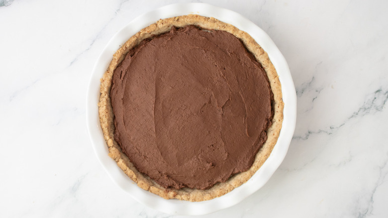 Chocolate mousse filling in a shortbread crust