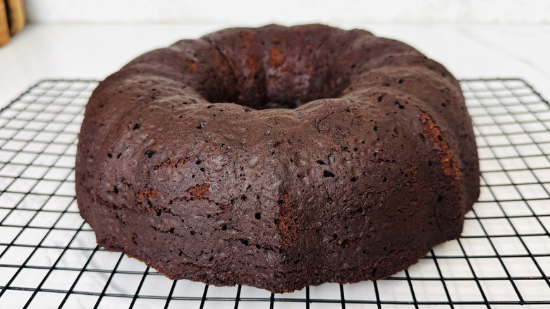 Unmolded Tunnel of Fudge Cake before glazing