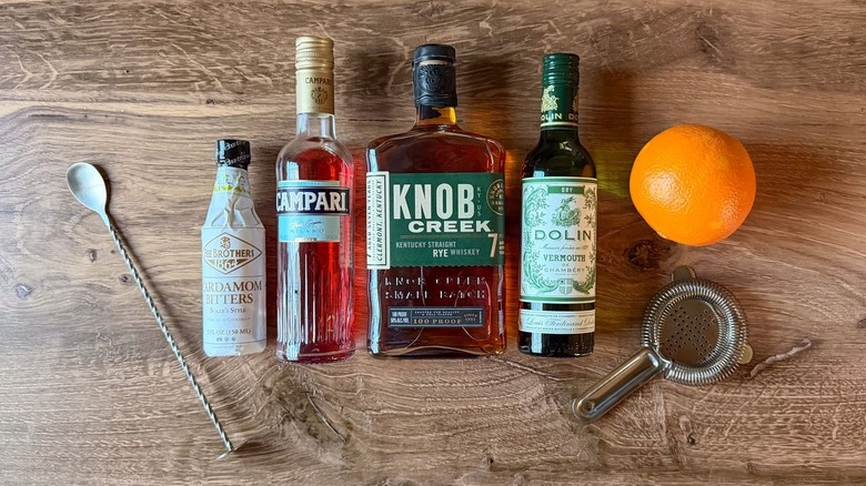 Old Pal cocktail ingredients on countertop