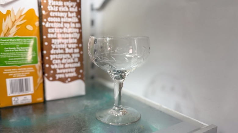 Coupe glass chilling in refrigerator