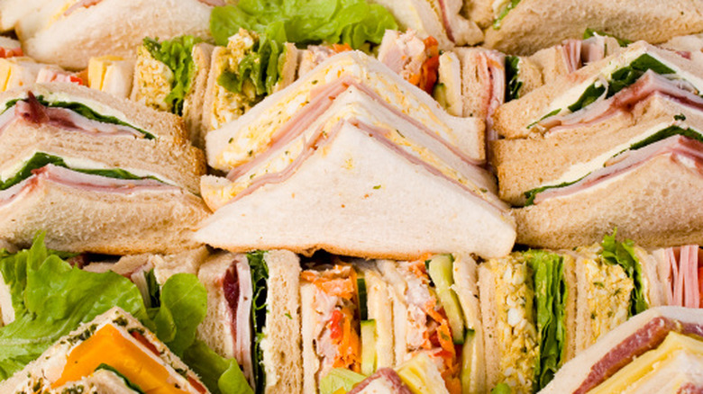 Assorted sandwiches cut into quarters