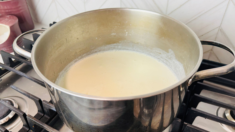 Creamy sauce in pot
