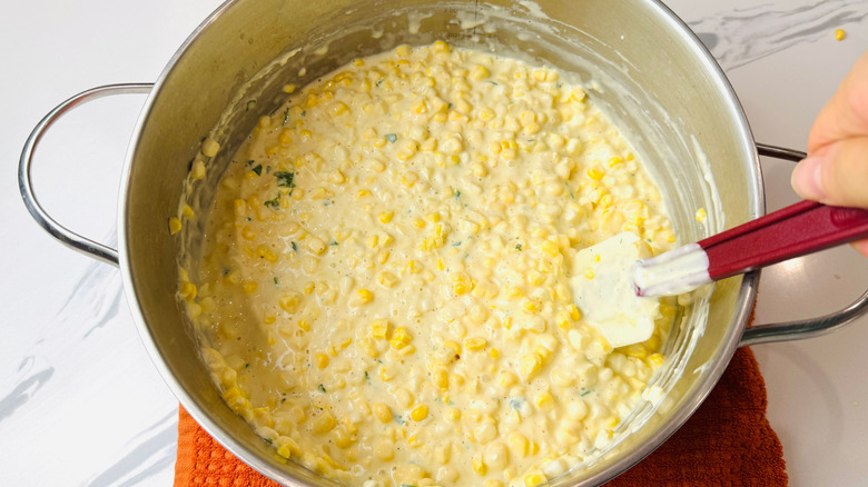 Creamy corn mixture in pot