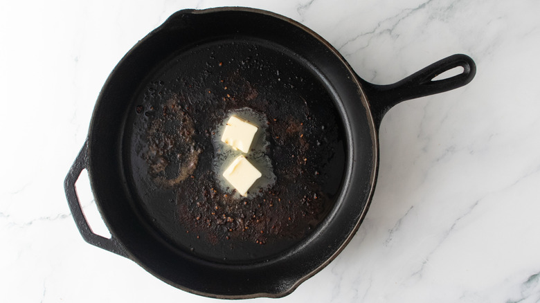 Butter melting in large skillet