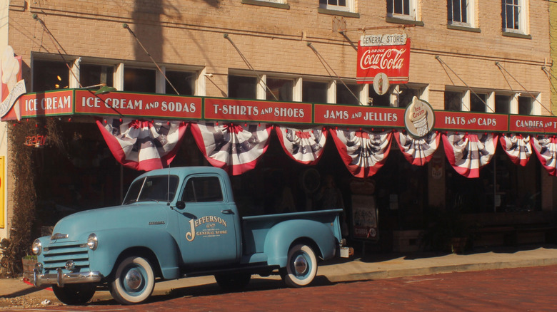 Exterior of Jefferson General Store with an old pickup truck