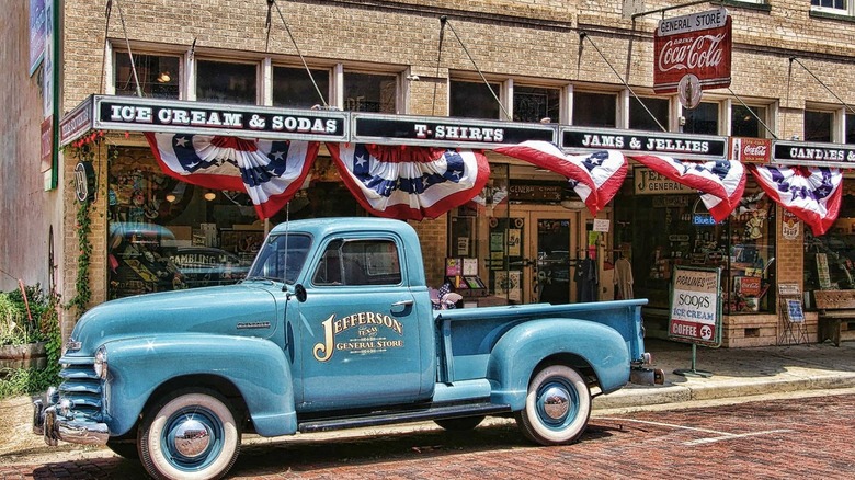 Exterior of the Jefferson General Store with an old pickup truck