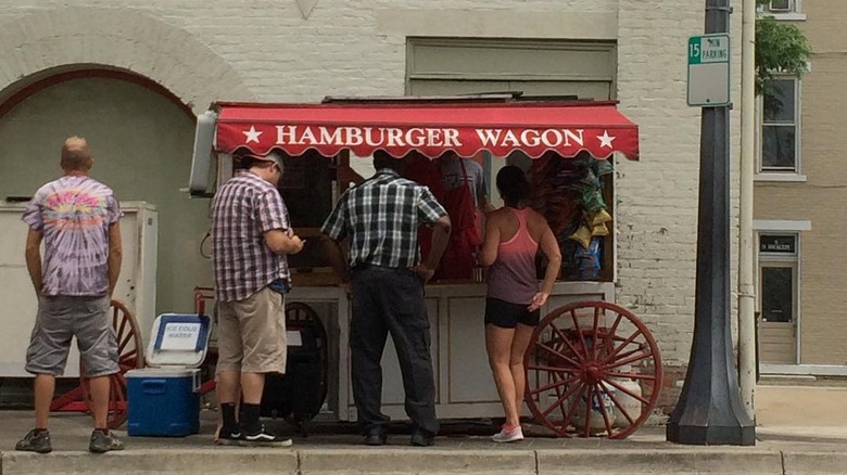 People ordering food at the Hamburger Wagon in Miamisburg, Ohio