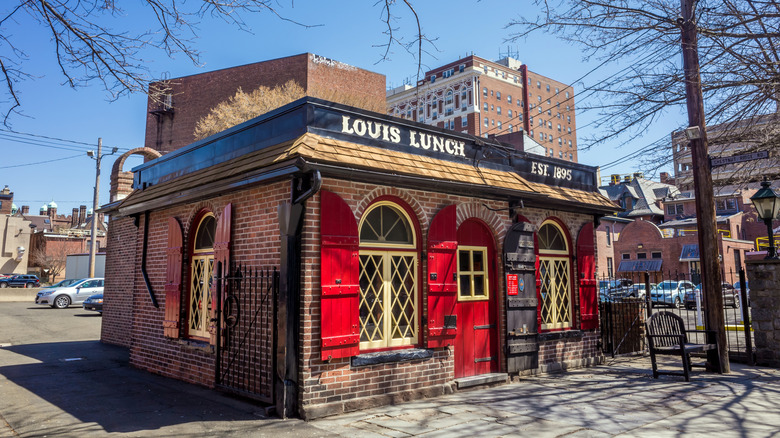 The exterior of Louis' Lunch in New Haven, Connecticut
