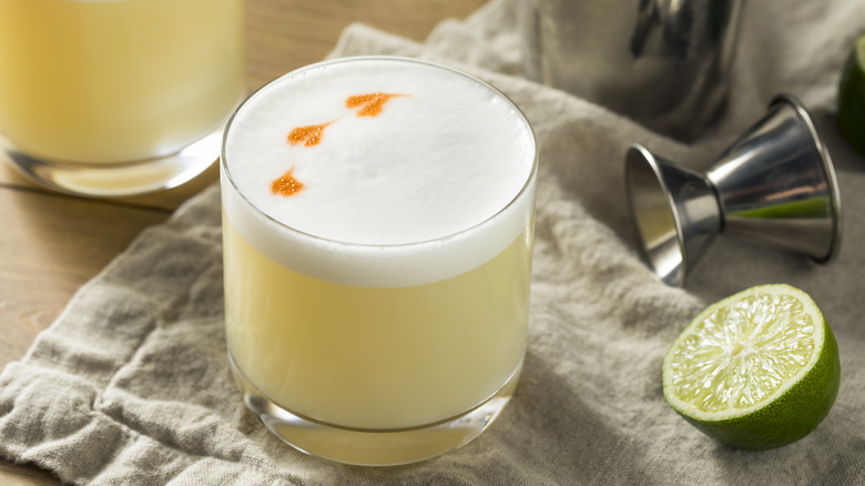 Pisco sour on a cloth towel