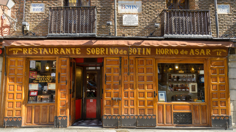 The facade of Sobrino de Botin restaurant in Madrid