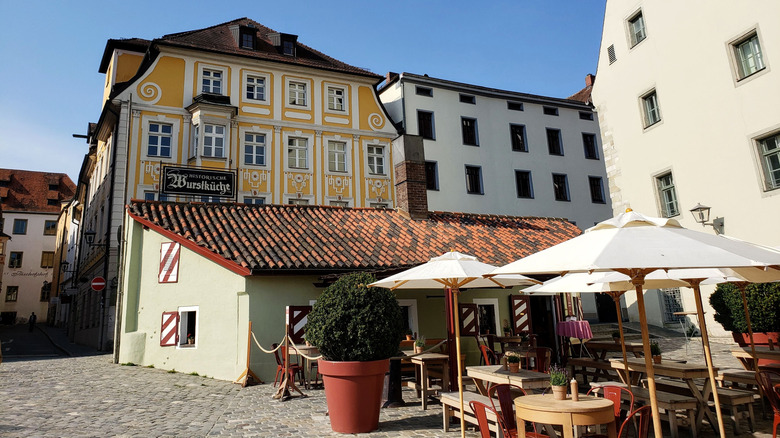 The patio at Wurstküche in Regensburg, Germany