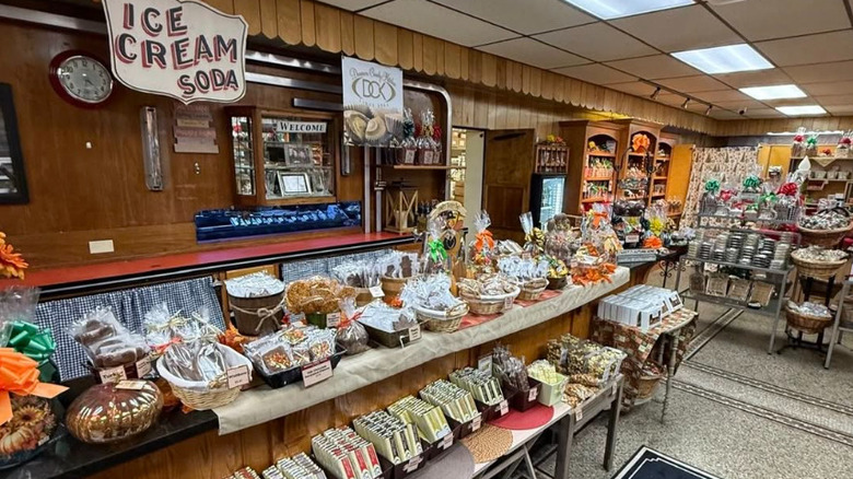 Counter and shelves of candy at Dunmore Candy Kitchen