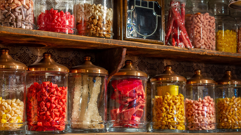 Jars of candy in an old-fashioned candy shop