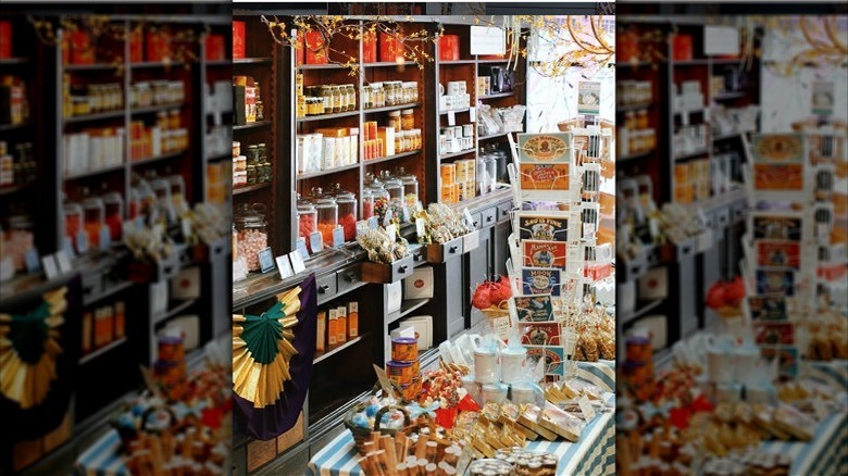 Shelves and tables of candy at Laura's Candies