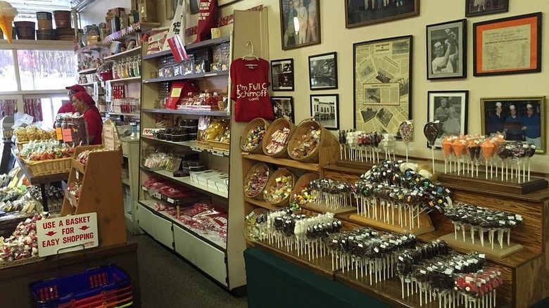 Shelves of candy at Schimpff's Confectionery