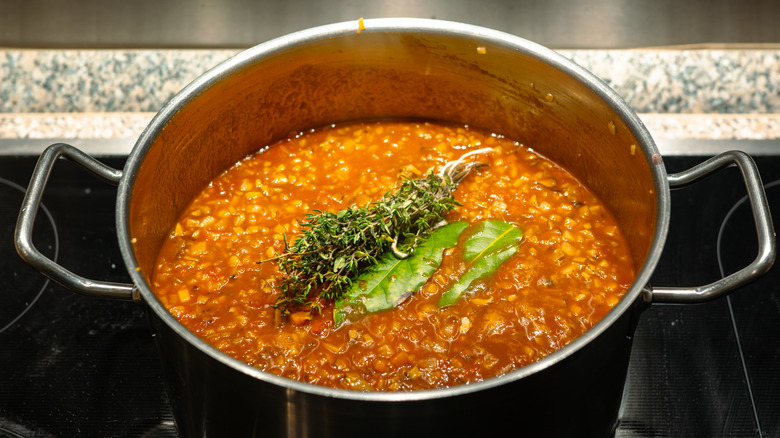 Bolognese sauce in a large pot.