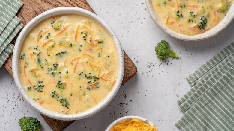 Bowl of broccoli cheddar soup