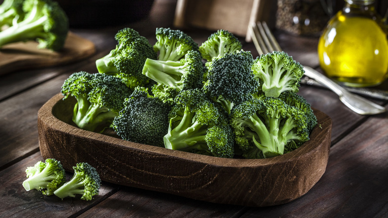 Broccoli in wooden bowl