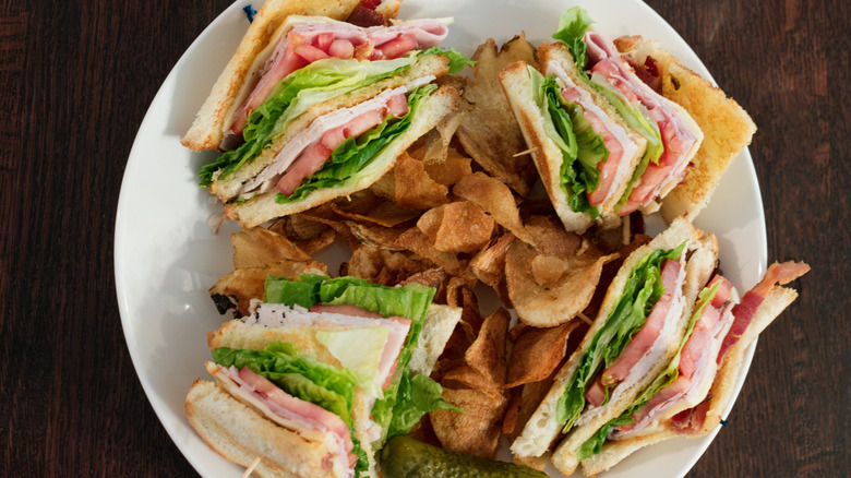 sliced triple decker club sandwich