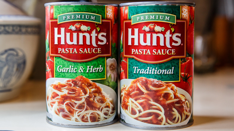Cans of Hunt's pasta sauce
