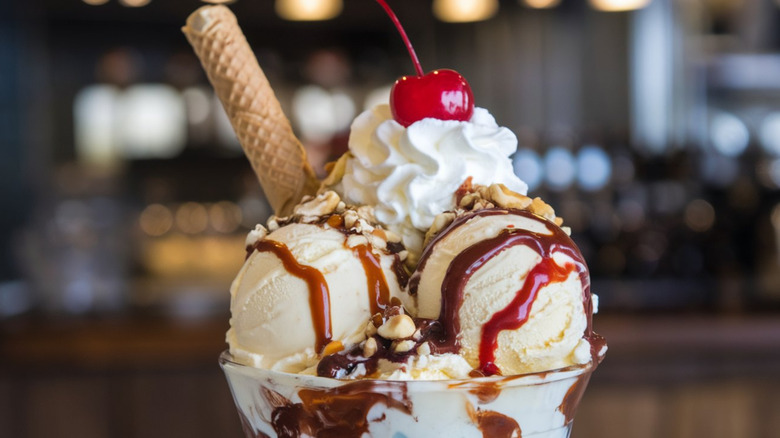 Ice cream sundae with cherry