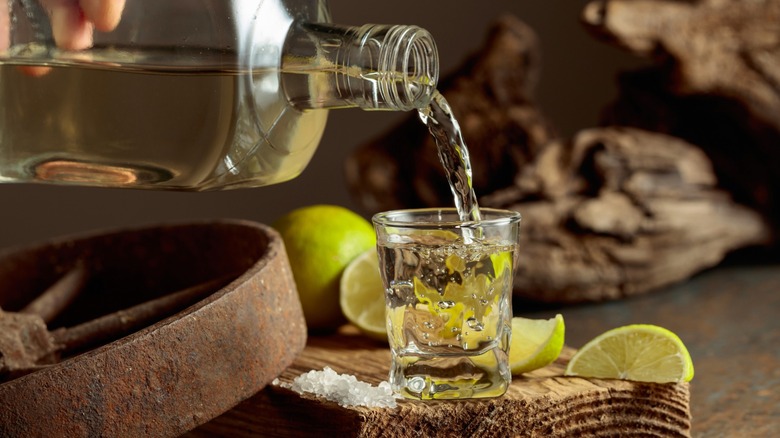 Pouring a shot of blanco tequila