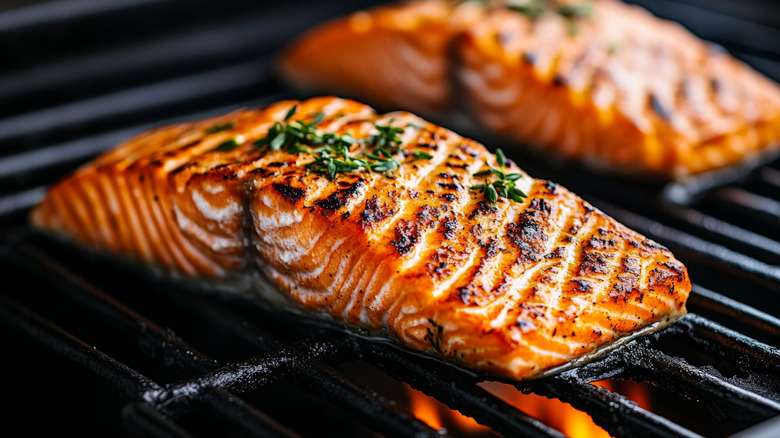 Salmon filets on a grill