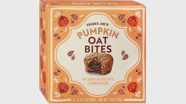 Stock image of Trader Joe's Pumpkin Oat Bites in a six-count box