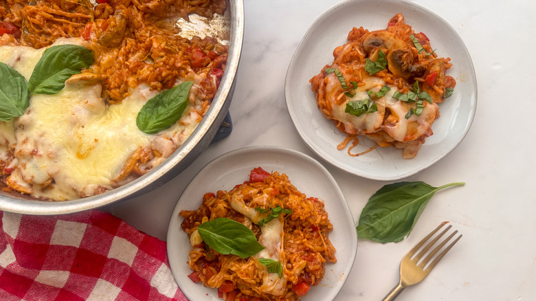 2 plates of pizza rice