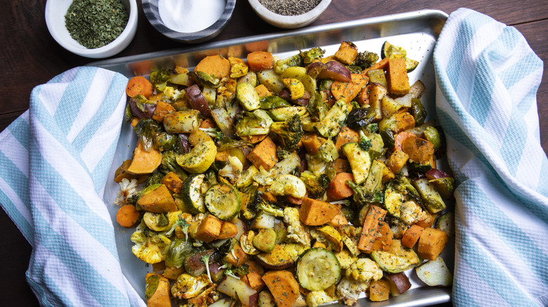 roasted veggies on a baking sheet