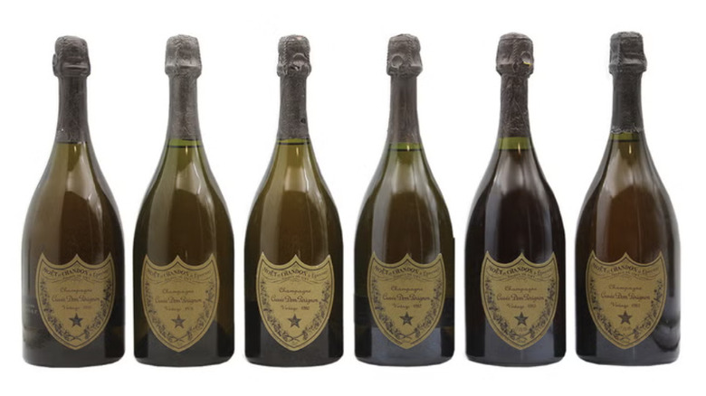 Dom Perignon Champagne on a white background.