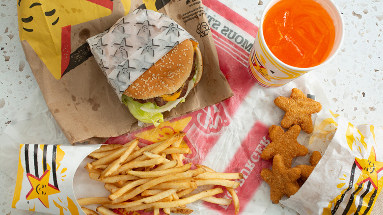 A collection of Carl's Jr food items