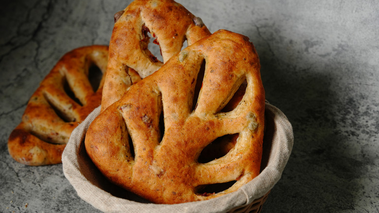 fougasse bread in a basket