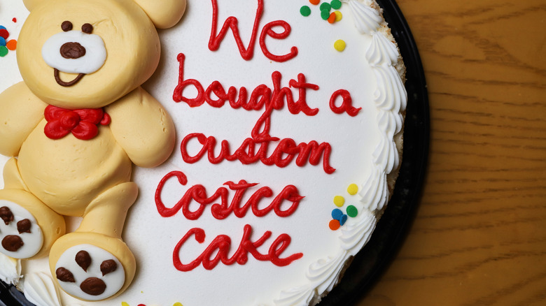 Close-up of round cake with bear theme