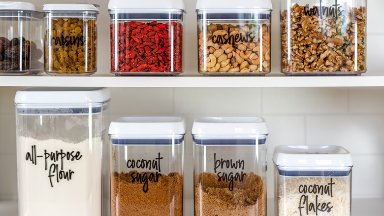 Pantry ingredients in labeled clear containers