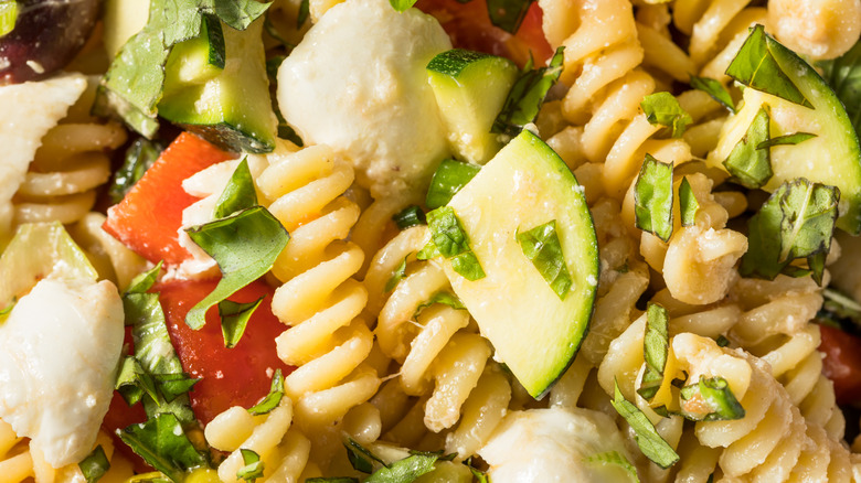 Close up of pasta salad.