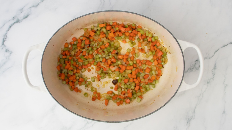 Softened mirepoix in Dutch oven
