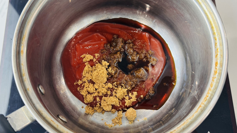 BBQ sauce ingredients in saucepan