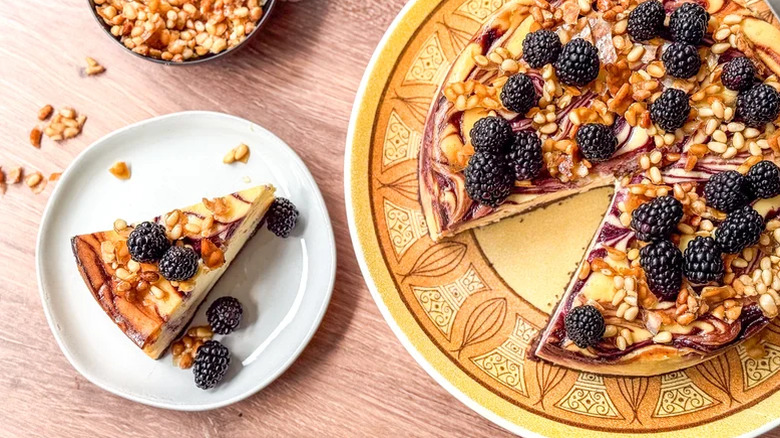 Blackberry and pine nut cheesecake
