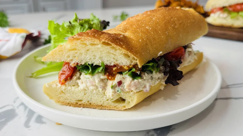 Tuna salad sandwich on a plate