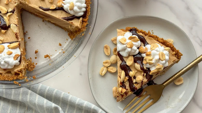 Peanut butter pie slice on table