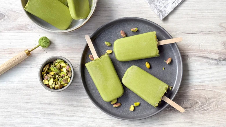 Matcha popsicles on a plate