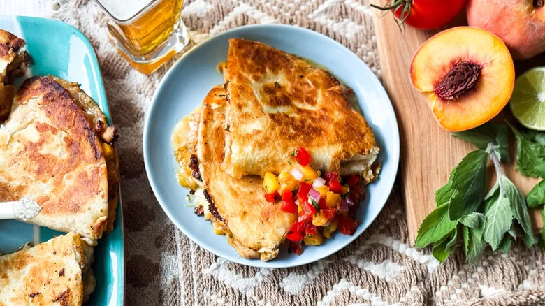 Sweet and spicy quesadillas on surface