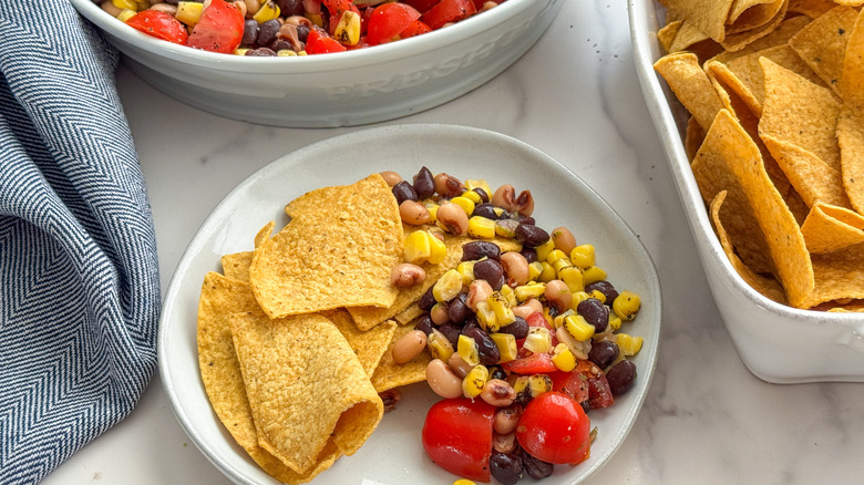 plate of dip and chips