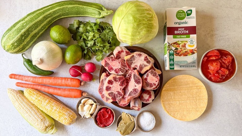 Caldo de Res ingredients on countertop