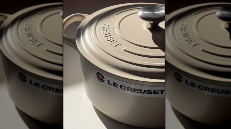 Le Creuset brioche Dutch oven with lid on